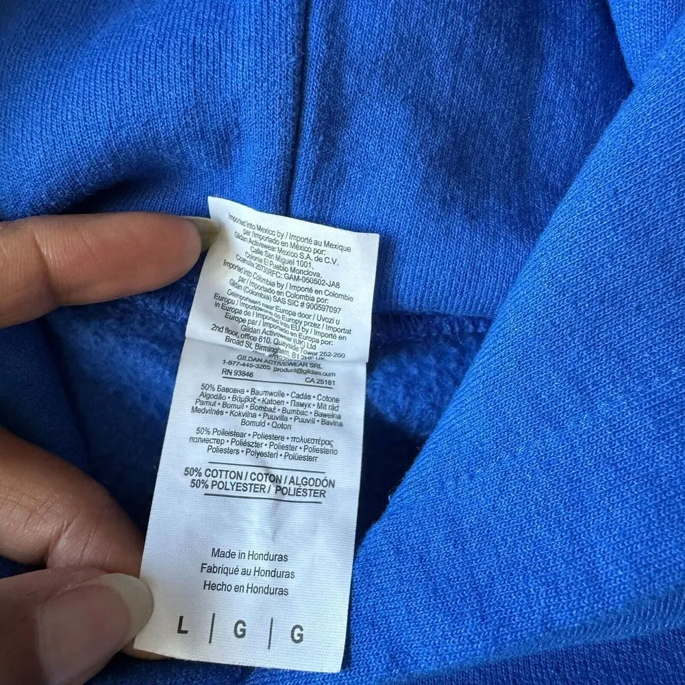NEW Gildan Sweater Mens Large Blue‎ Hoodie Sweatshirt Howell Are Viking Strong - Picture 5 of 10